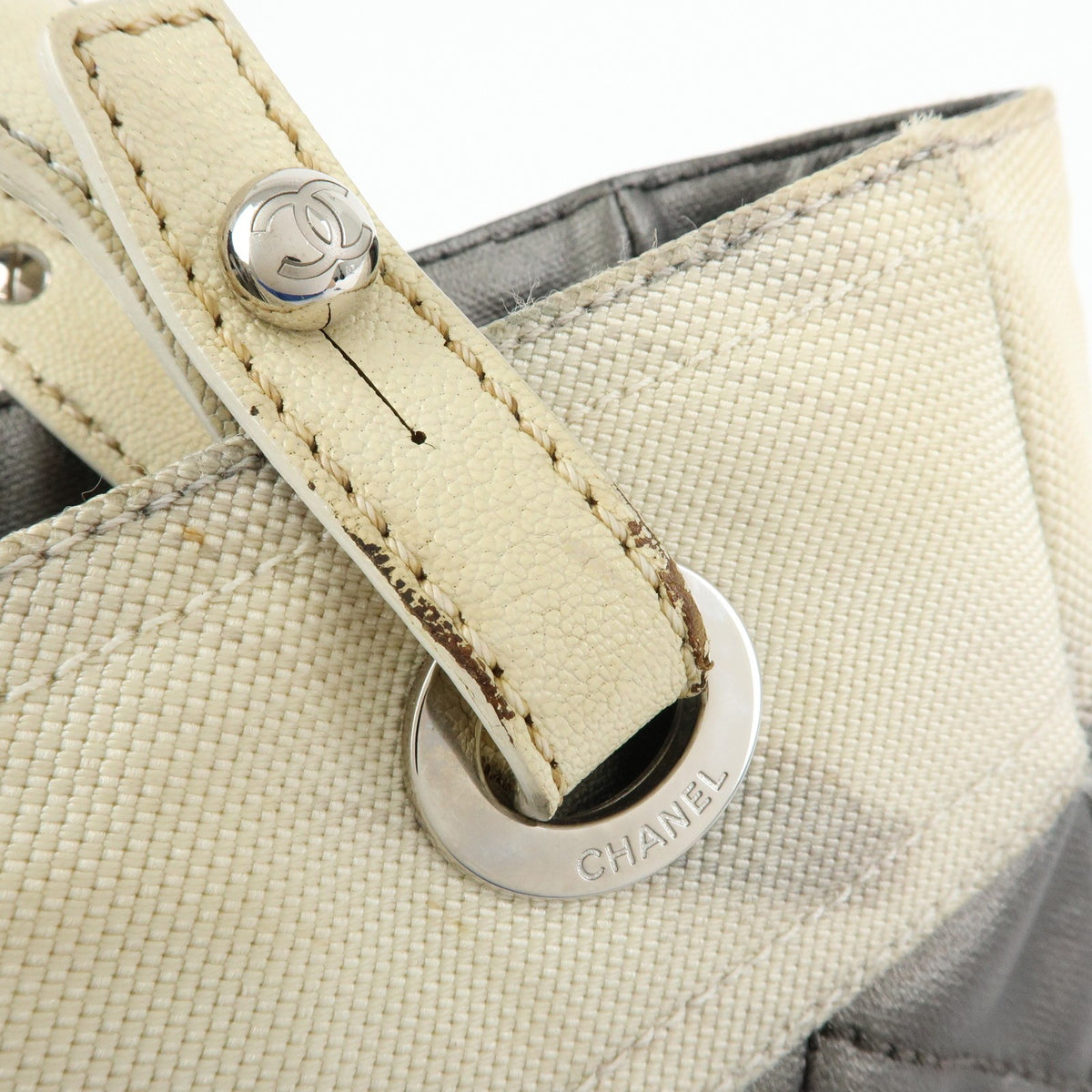 Chanel Biarritz Quilted Coated Canvas Gray Canvas Tote Bag Bag (Pre-Owned)