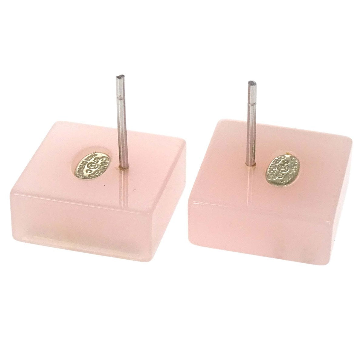 Chanel Cc Square Stud Metal With Crystals And Faux Pearls Pink Silver_Plated Earrings Jewelry (Pre-Owned)