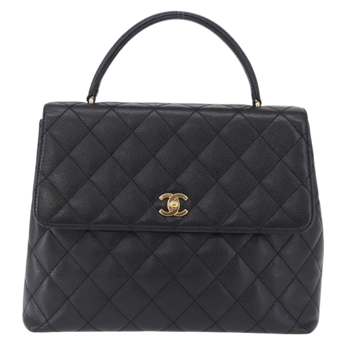 Chanel Coco Top Handle Quilted Caviar With Lizard Black Leather Handbag (Pre-Owned)
