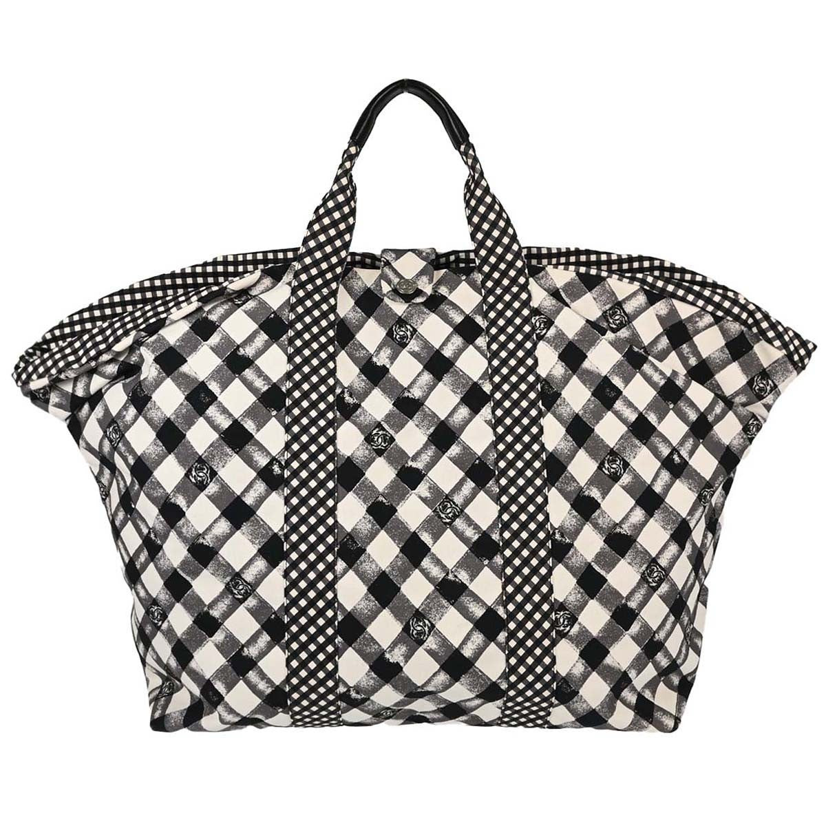 Chanel Weekender Gingham Print Canvas Black Canvas Tote Bag Bag (Pre-Owned)