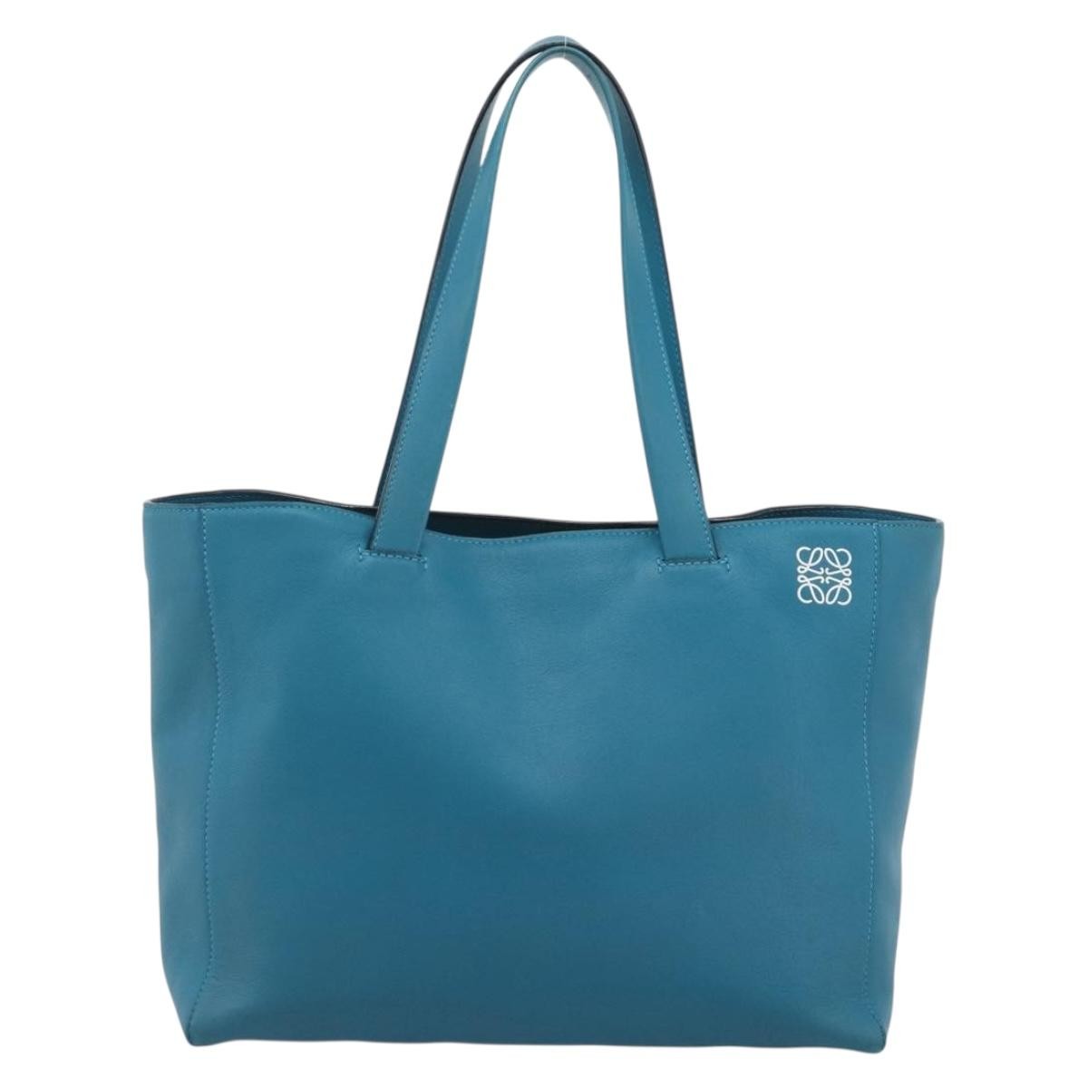 Loewe Anagram Leather Blue Leather Tote Bag Bag (Pre-Owned)