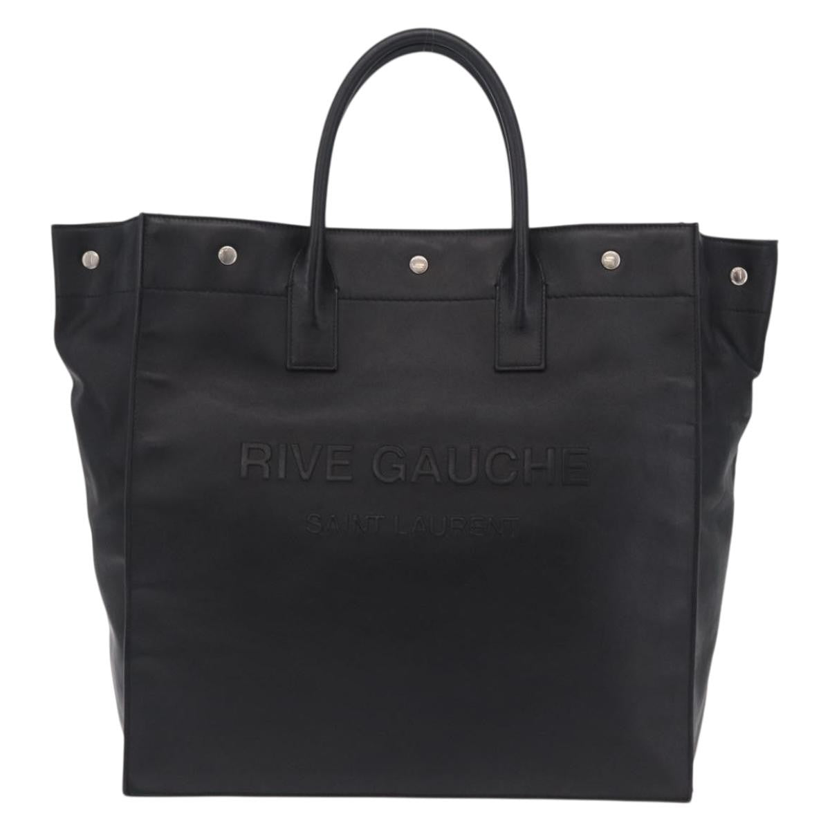 Saint Laurent Rive Gauche Shopper Embossed Leather Black Leather Tote Bag Bag (Pre-Owned)