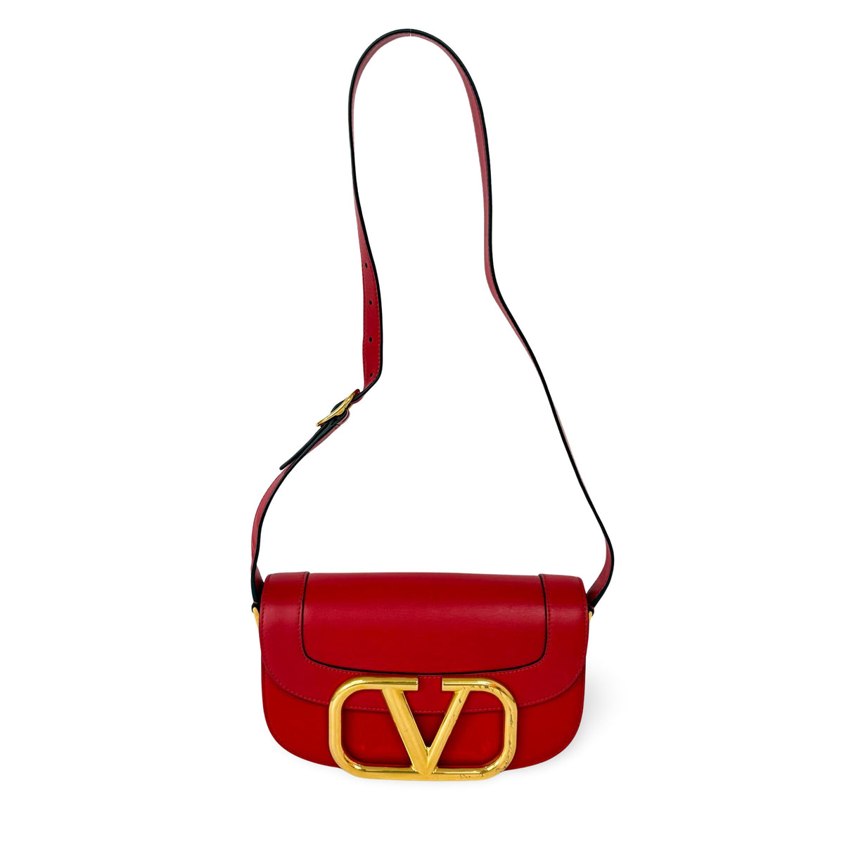 Valentino Garavani Supervee Leather Gold Leather Crossbody Bag Bag (Pre-Owned)