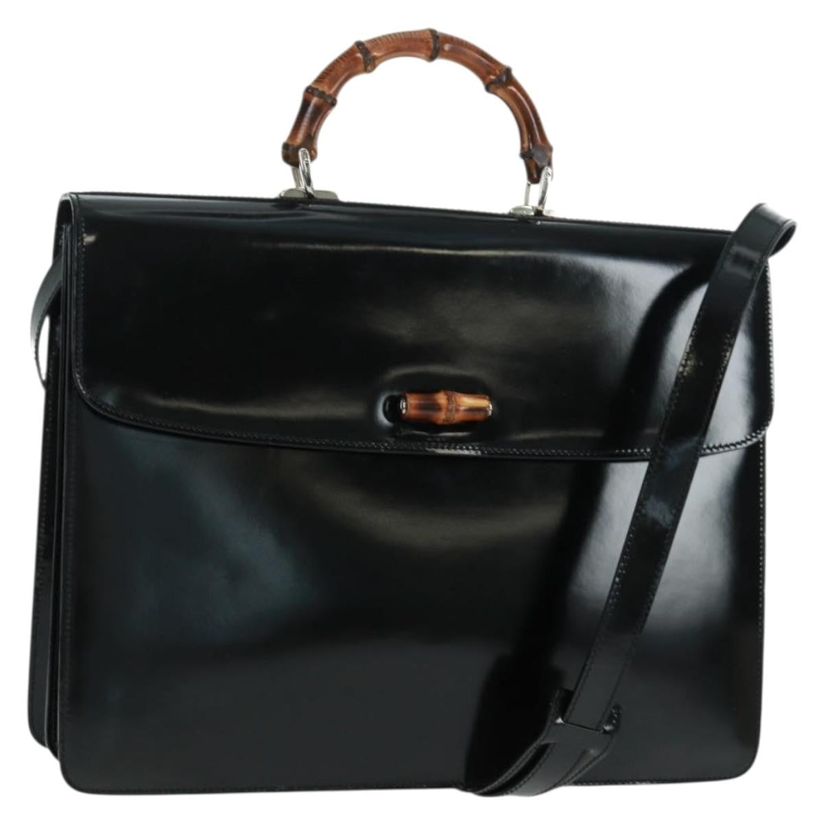 Gucci Vintage Bamboo Handle Patent Leather Black Patent_Leather Handbag (Pre-Owned)