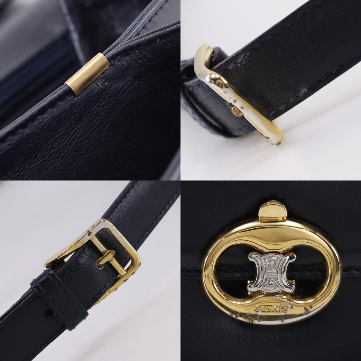 Celine Vintage Triomphe Flap Leather Black Calfskin Shoulder Bag Bag (Pre-Owned)