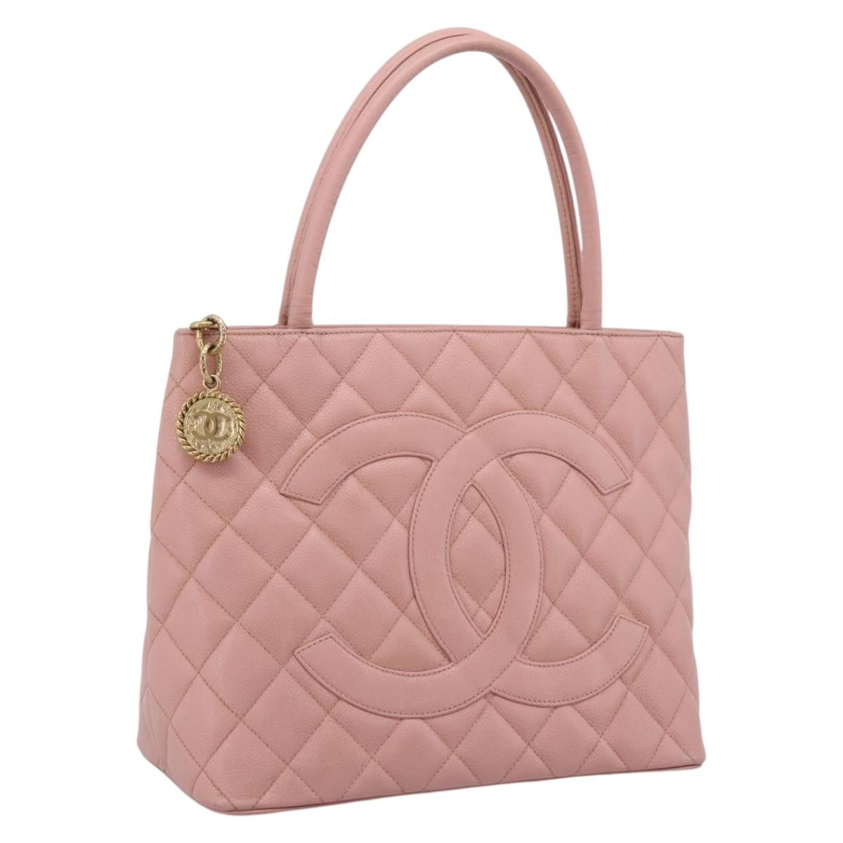 Chanel Medallion Quilted Caviar Pink Leather Tote Bag Bag (Pre-Owned)