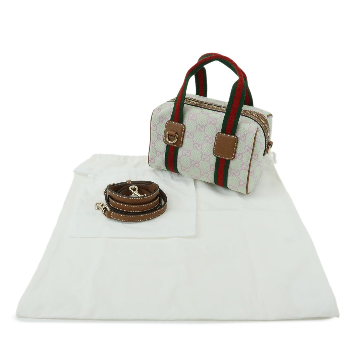 Gucci Web Boston Gg Canvas Green Canvas Handbag (Pre-Owned)