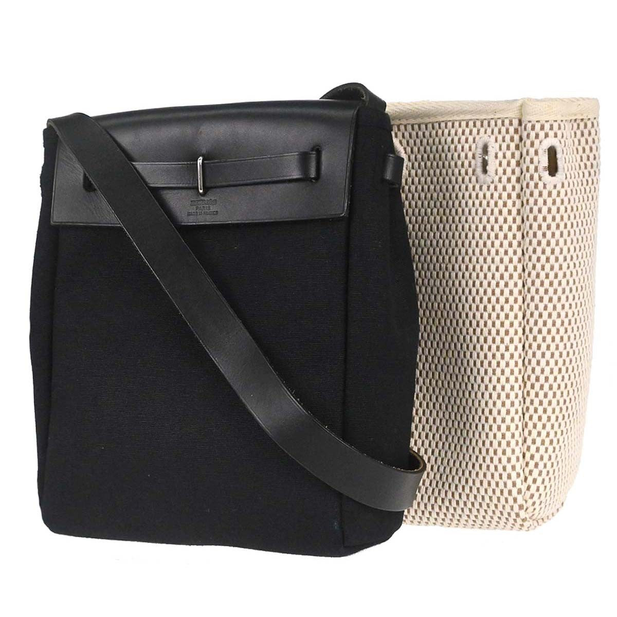 Hermes Herbag Toile And Leather Black Canvas Handbag (Pre-Owned)