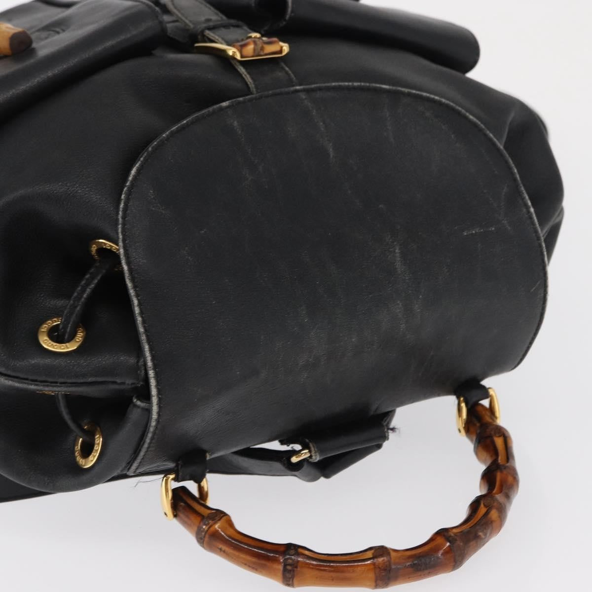 Gucci Vintage Bamboo Leather Black Leather Backpack Bag (Pre-Owned)