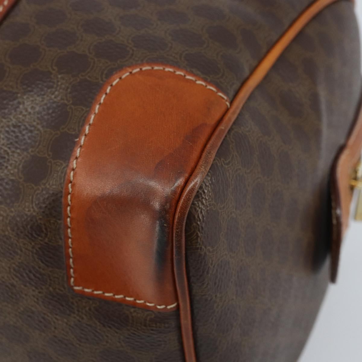 Celine Vintage Duffle Canvas And Leather Brown Canvas Travel Bag Bag (Pre-Owned)