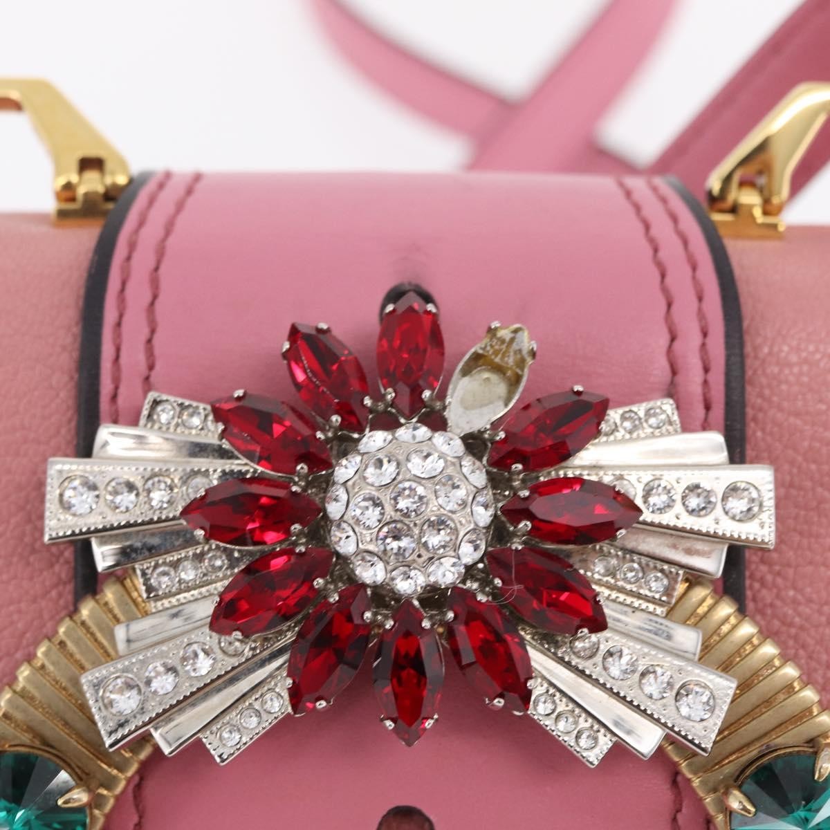 Miu Miu Madras Crystal Buckle Leather Pink Leather Shoulder Bag Bag (Pre-Owned)