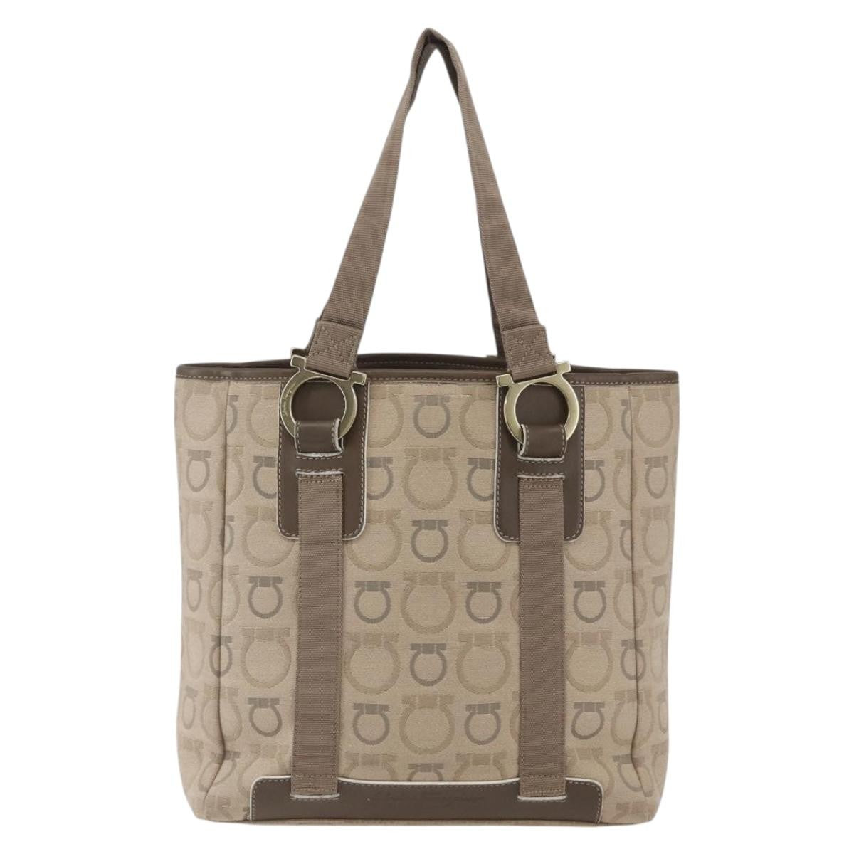 Salvatore Ferragamo Gancini Tote Gancini Canvas Beige Canvas Tote Bag Bag (Pre-Owned)