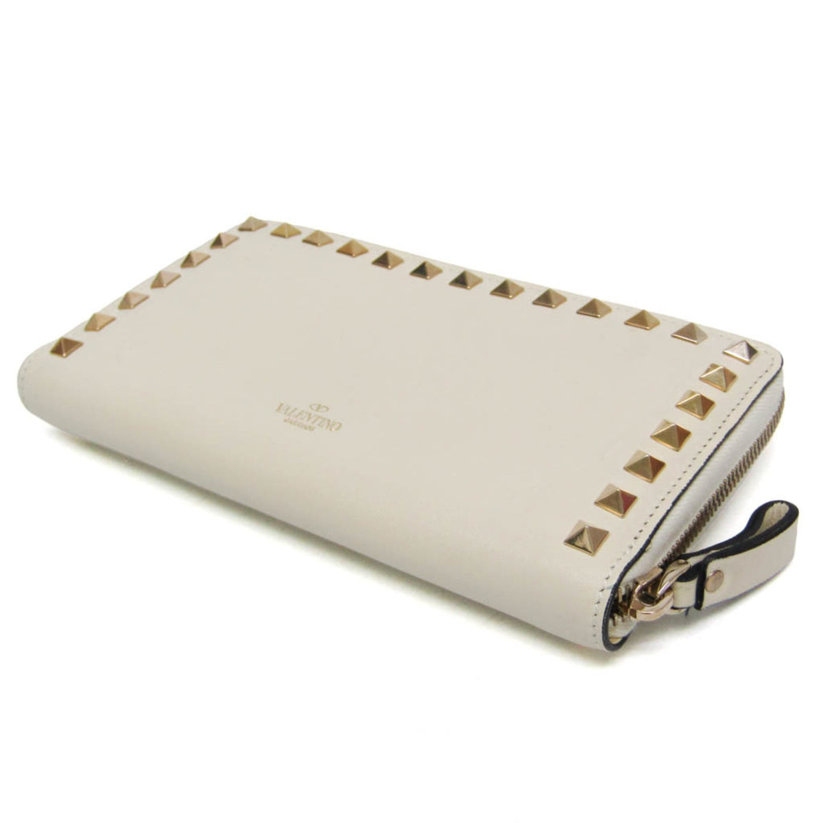 Valentino Garavani Rockstud Zip Around Leather White Leather Wallets Accessory (Pre-Owned)