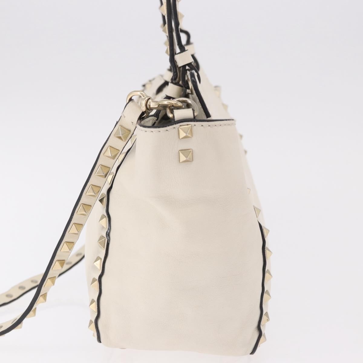 Valentino Garavani Rockstud Tote Soft Leather White Leather Tote Bag Bag (Pre-Owned)