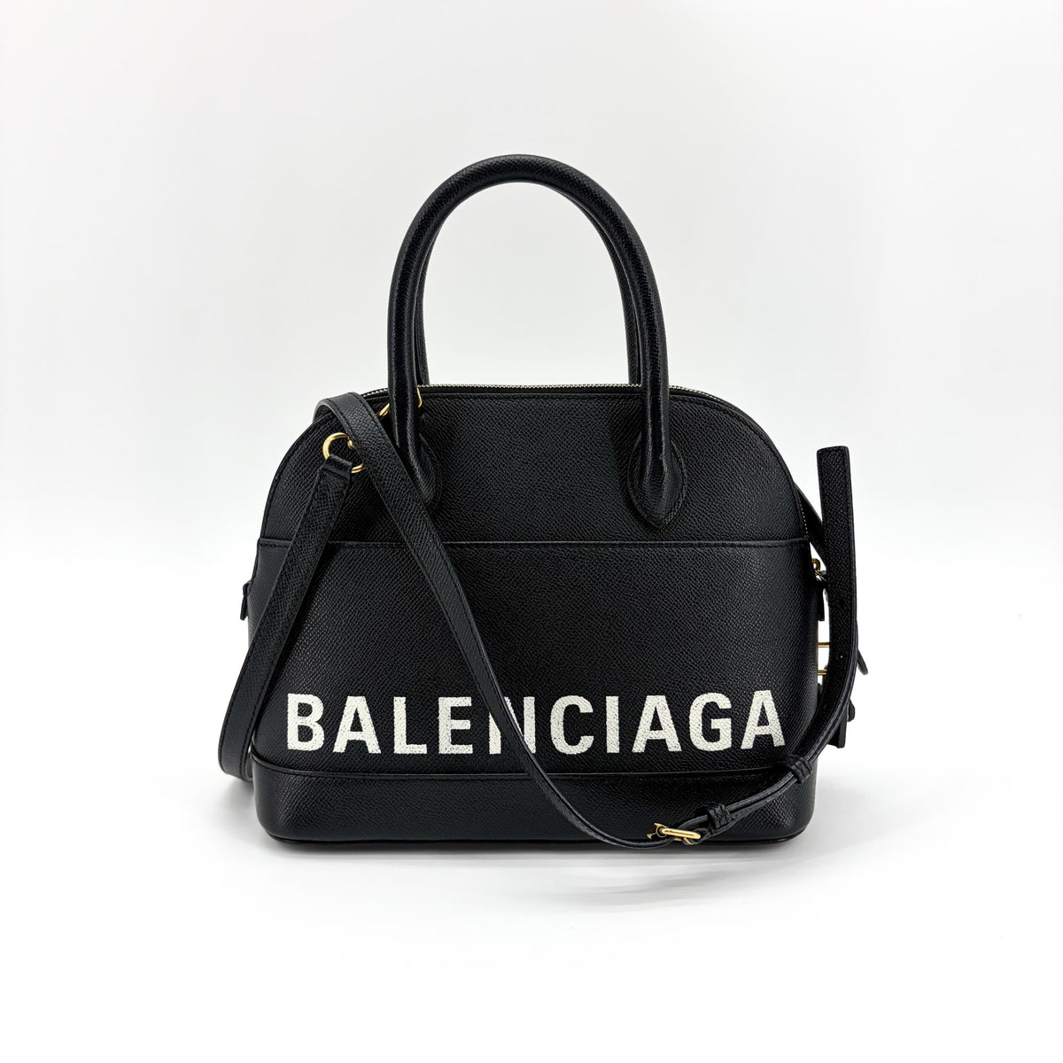 Balenciaga Logo Ville Leather Black Leather Handbag (Pre-Owned)