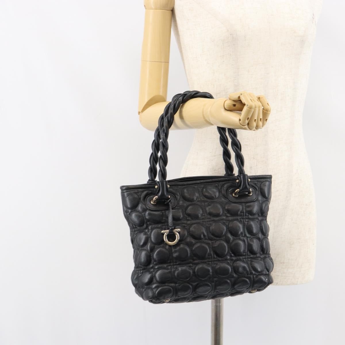 Salvatore Ferragamo Gancini Leather Black Leather Handbag (Pre-Owned)