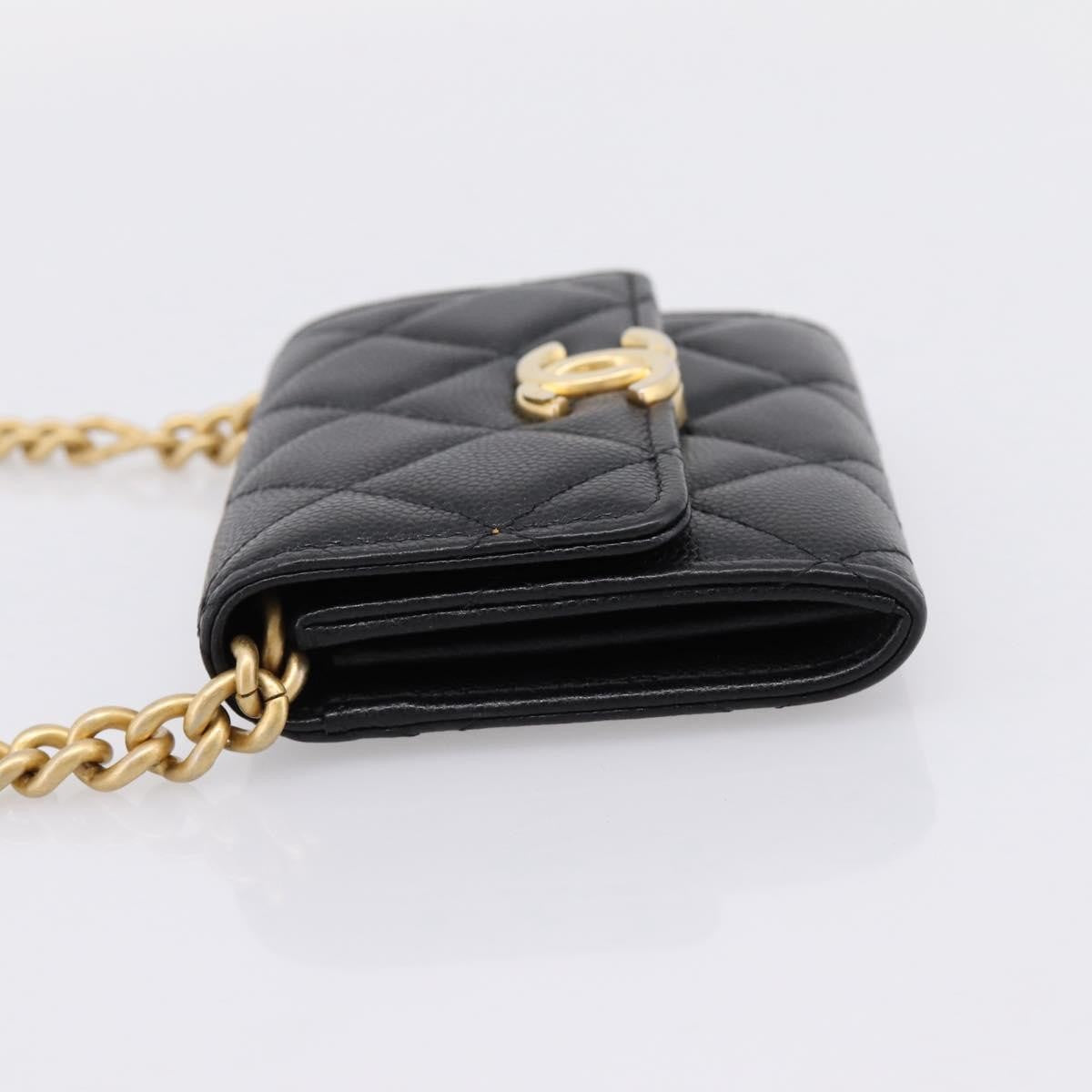 Chanel Plate Logo Cc Flap Card Holder On Chain Quilted Caviar Black Leather Clutche & Pouche Bag (Pre-Owned)