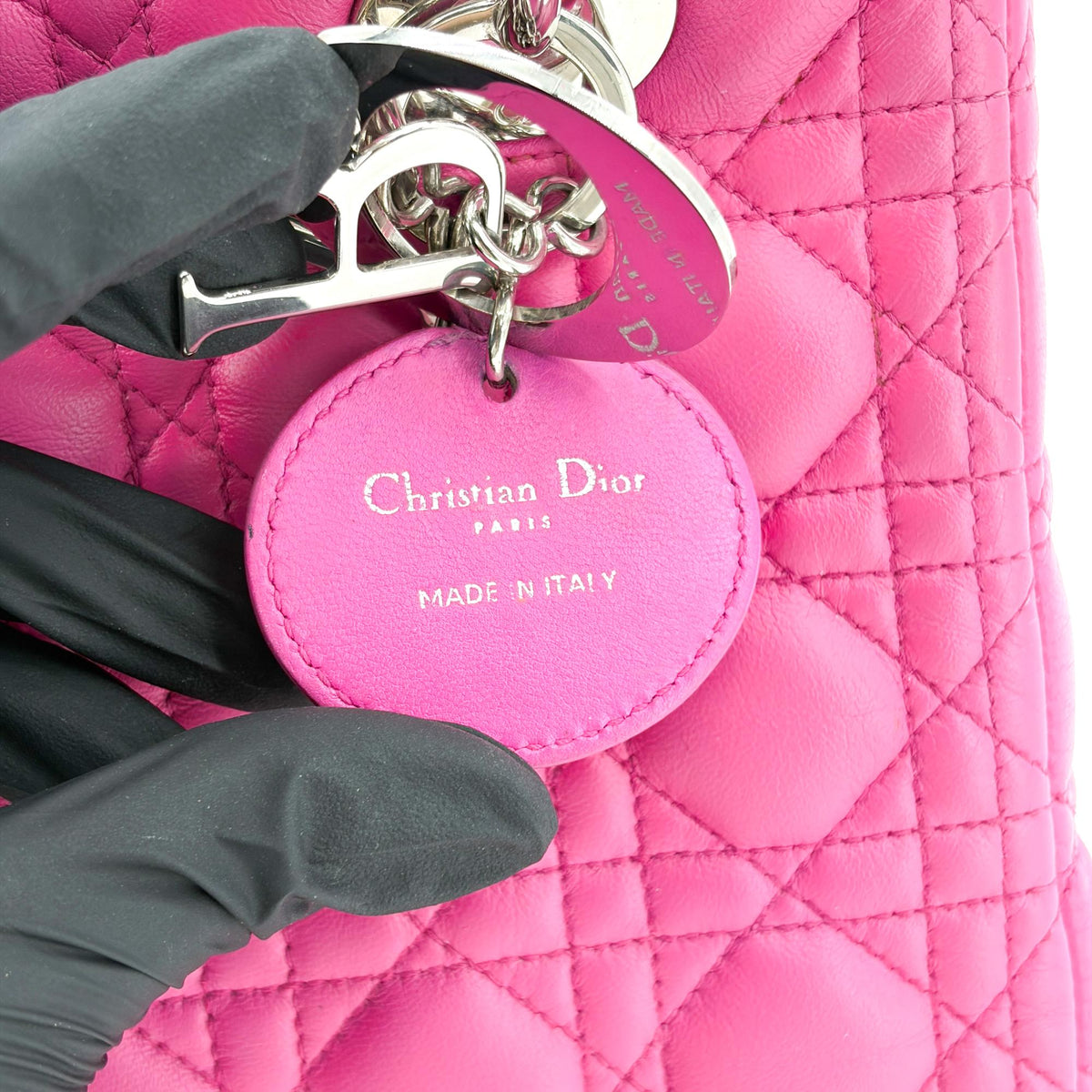 Christian Dior Lady Dior Bag Cannage Quilt Lambskin Pink Leather Handbag (Pre-Owned)