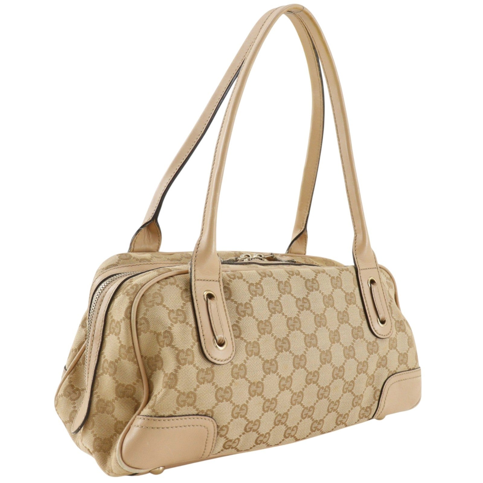 Gucci Princy Boston Gg Canvas And Leather Beige Canvas Handbag (Pre-Owned)