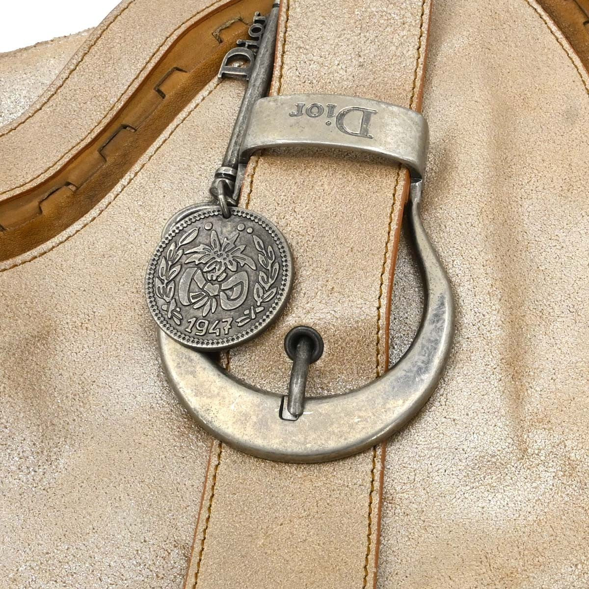 Christian Dior Vintage Gaucho Double Saddle Leather Gold Leather Handbag (Pre-Owned)