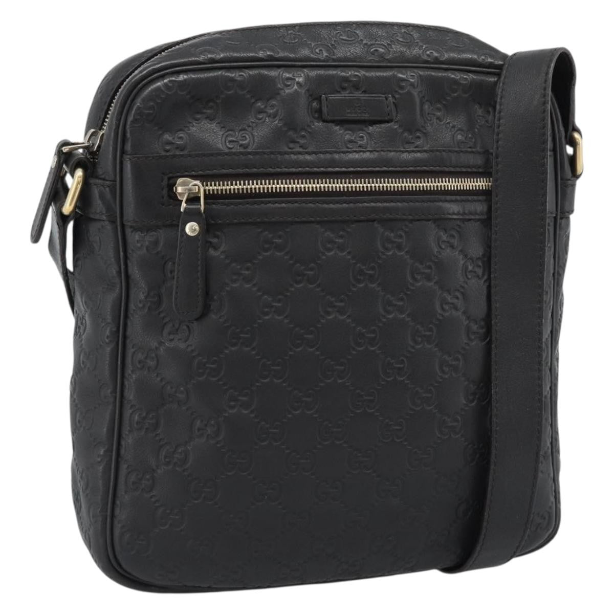 Gucci Front Zip Messenger Guccissima Leather Black Leather Shoulder Bag Bag (Pre-Owned)