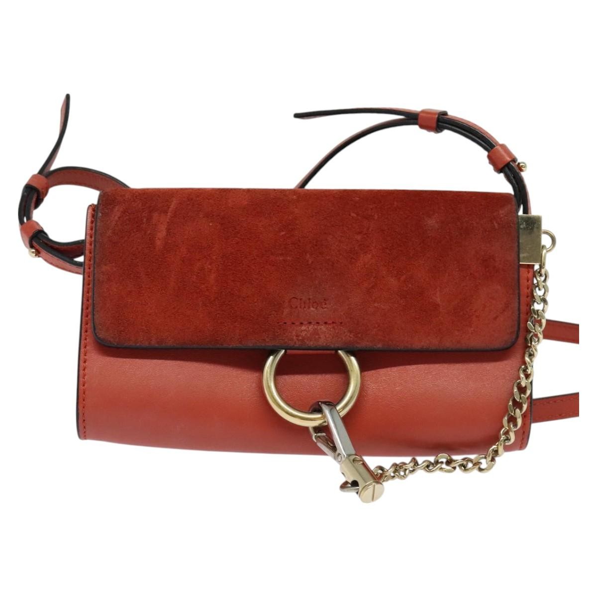 Chloe Faye Leather And Suede Red Leather Shoulder Bag Bag (Pre-Owned)