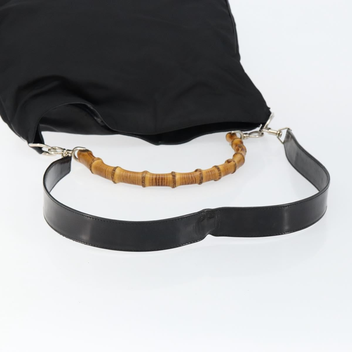 Gucci Vintage Bamboo Handle Open Hobo Nylon Black Nylon Handbag (Pre-Owned)