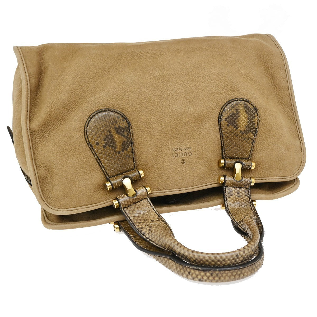Gucci Twice Satchel Nubuck With Python Brown Suede Handbag (Pre-Owned)