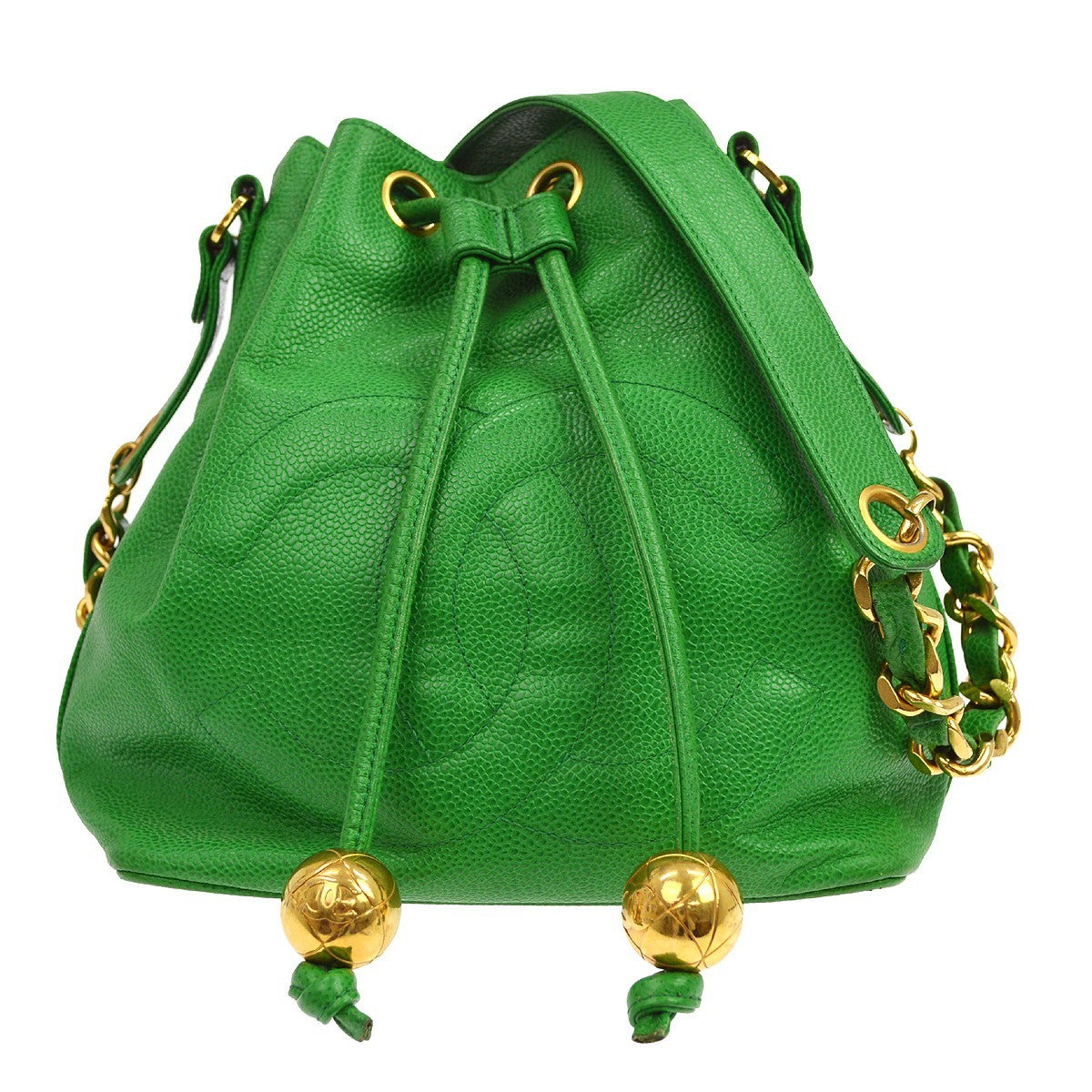 Chanel Vintage Cc Bucket Caviar Green Calfskin Shoulder Bag Bag (Pre-Owned)