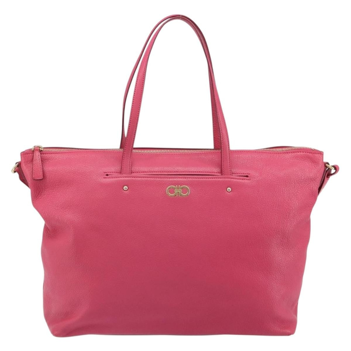 Salvatore Ferragamo Gancini Tote Leather Pink Leather Tote Bag Bag (Pre-Owned)