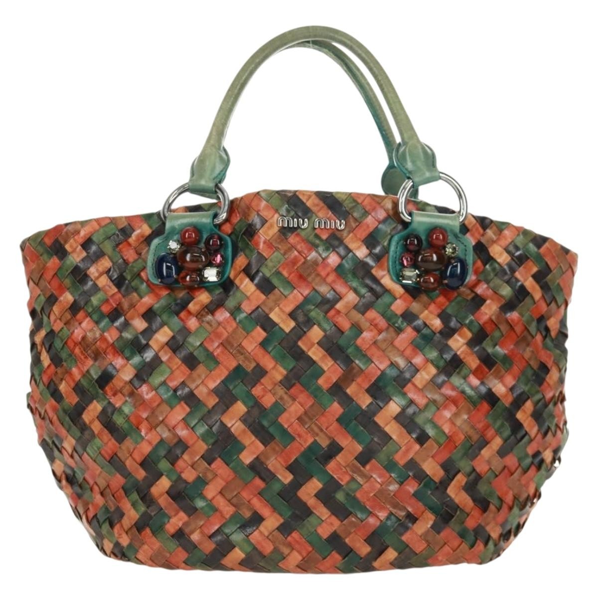 Miu Miu Chain Handle Pleated Leather Multicolour Leather Handbag (Pre-Owned)