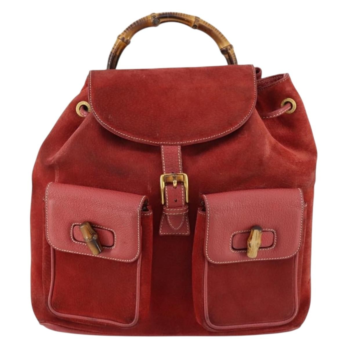 Gucci Vintage Bamboo Suede Red Suede Backpack Bag (Pre-Owned)