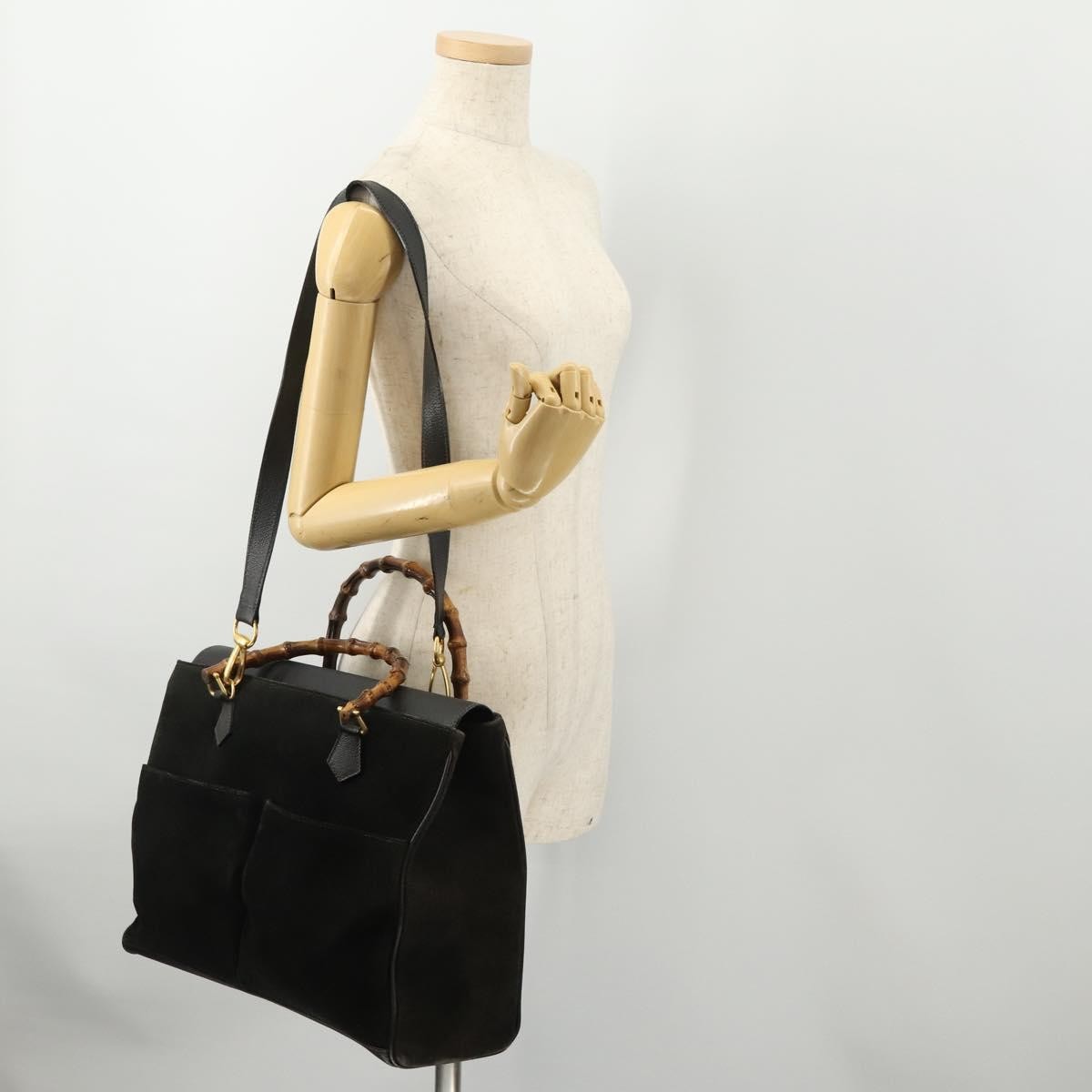 Gucci Vintage Diana Bamboo Top Handle Leather Black Suede Tote Bag Bag (Pre-Owned)