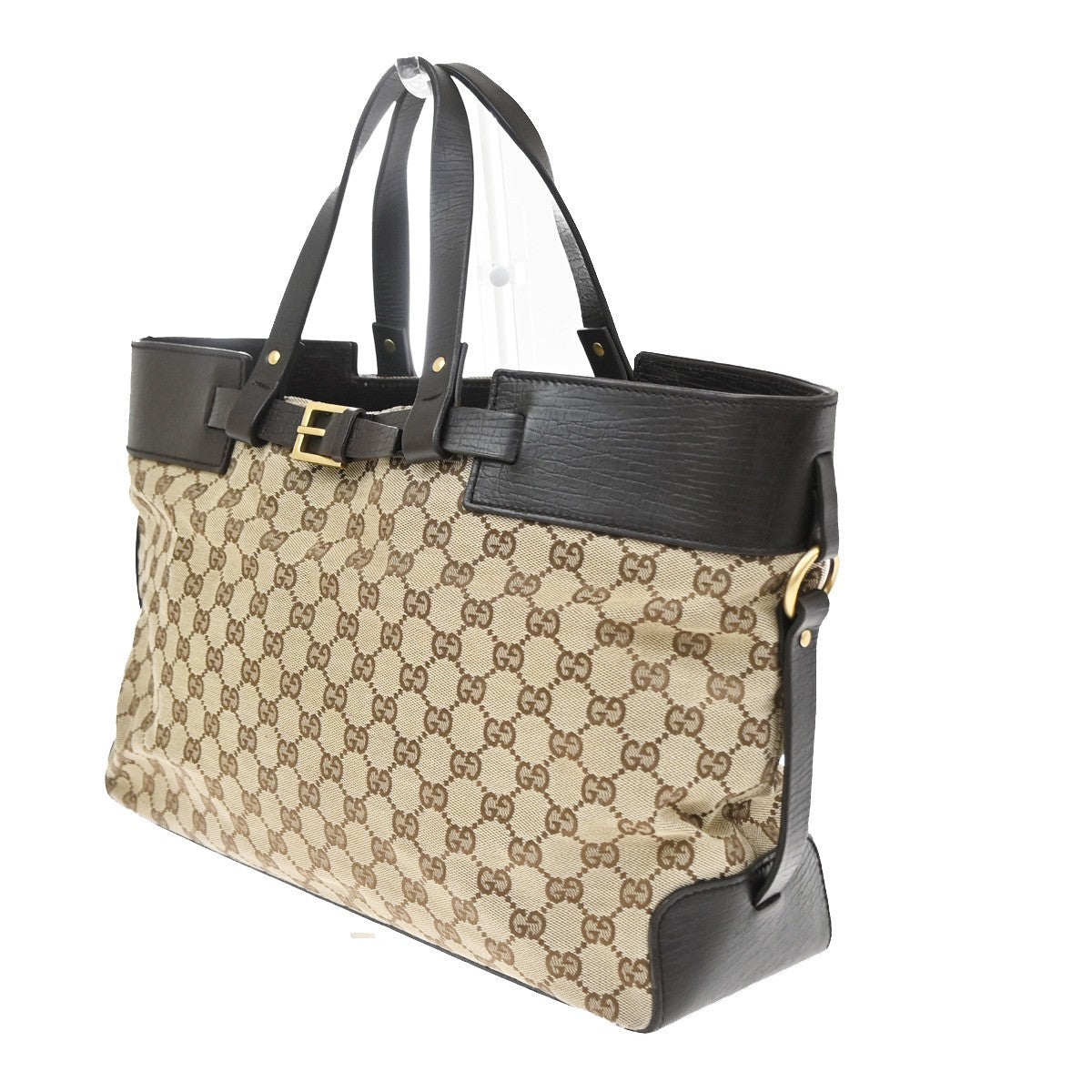 Gucci Belted Bucket Gg Canvas With Leather Brown Canvas Tote Bag Bag (Pre-Owned)