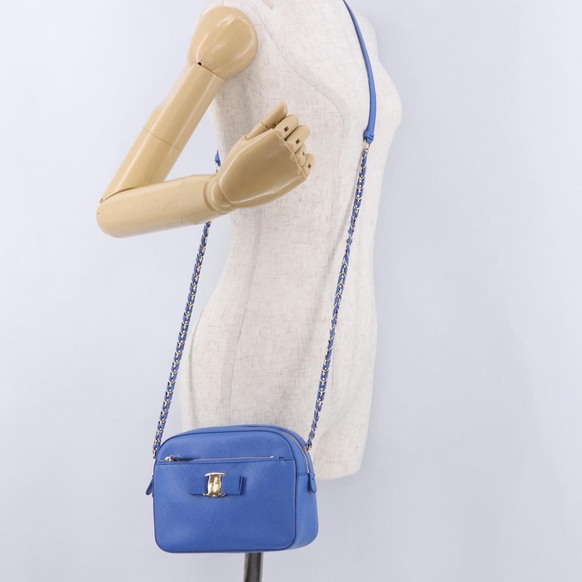 Salvatore Ferragamo Vara Chain Flap Leather Blue Leather Shoulder Bag Bag (Pre-Owned)