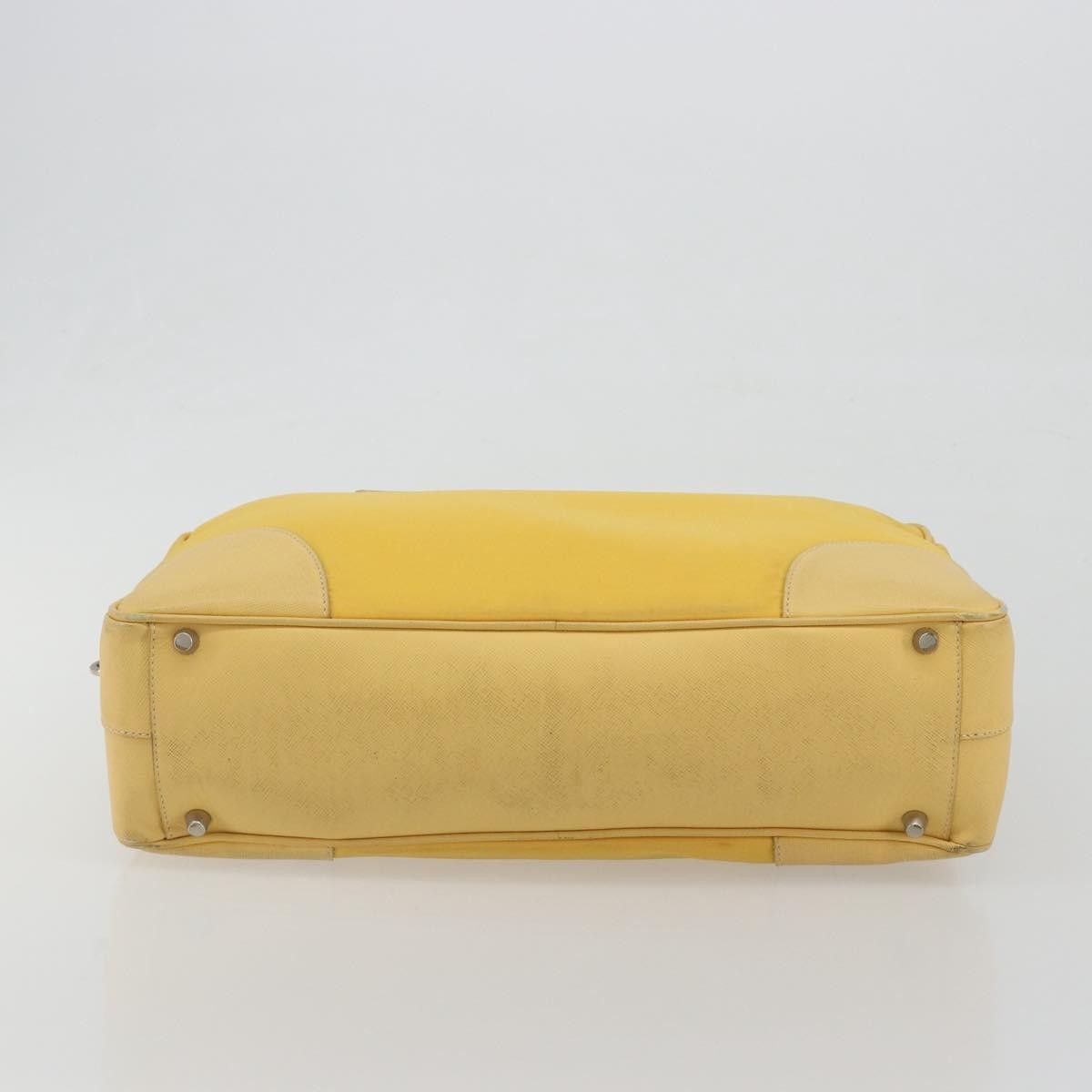 Prada Bauletto Tessuto With Saffiano Leather Yellow Canvas Handbag (Pre-Owned)