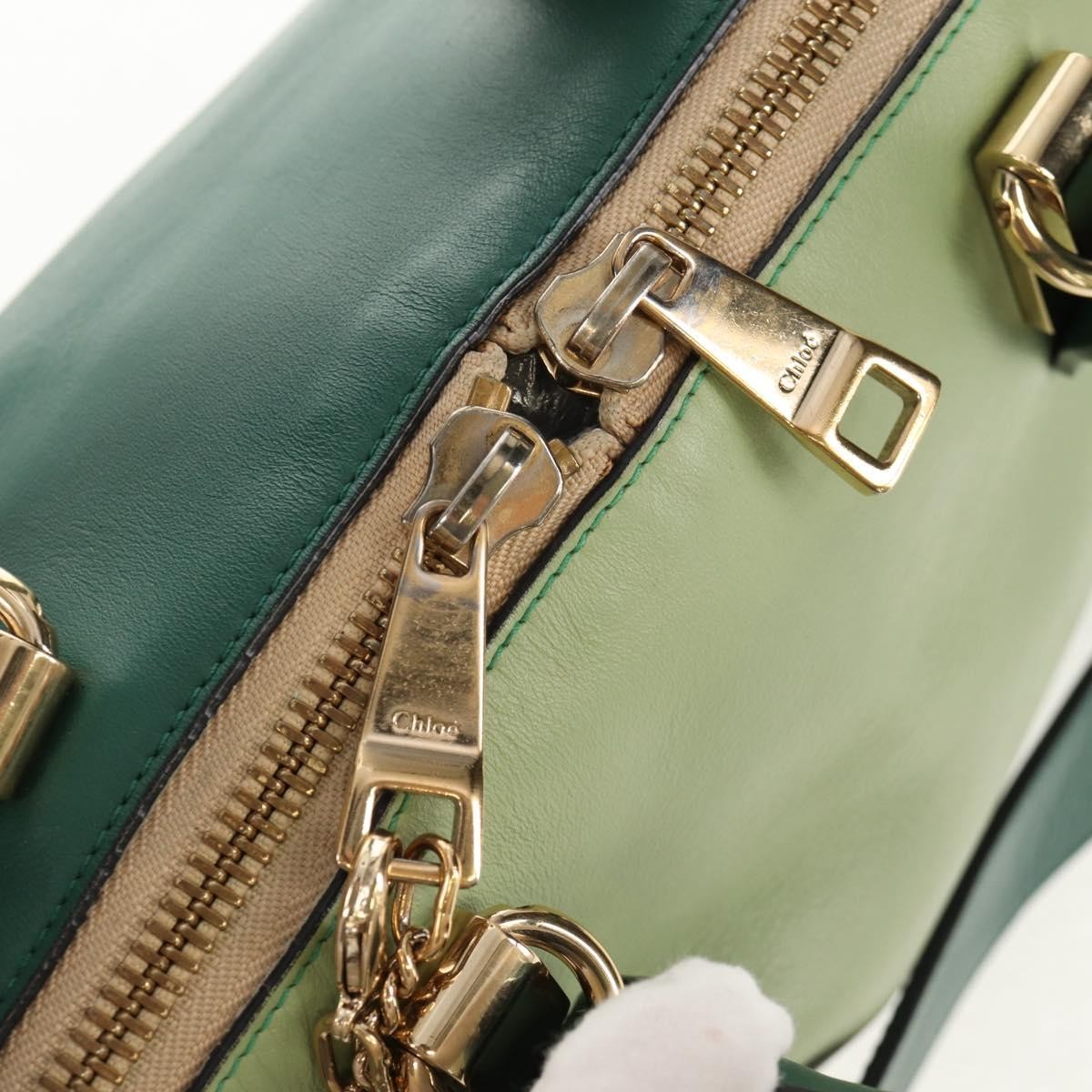 Chloe Bicolor Baylee Satchel Leather Green Leather Bag (Pre-Owned)