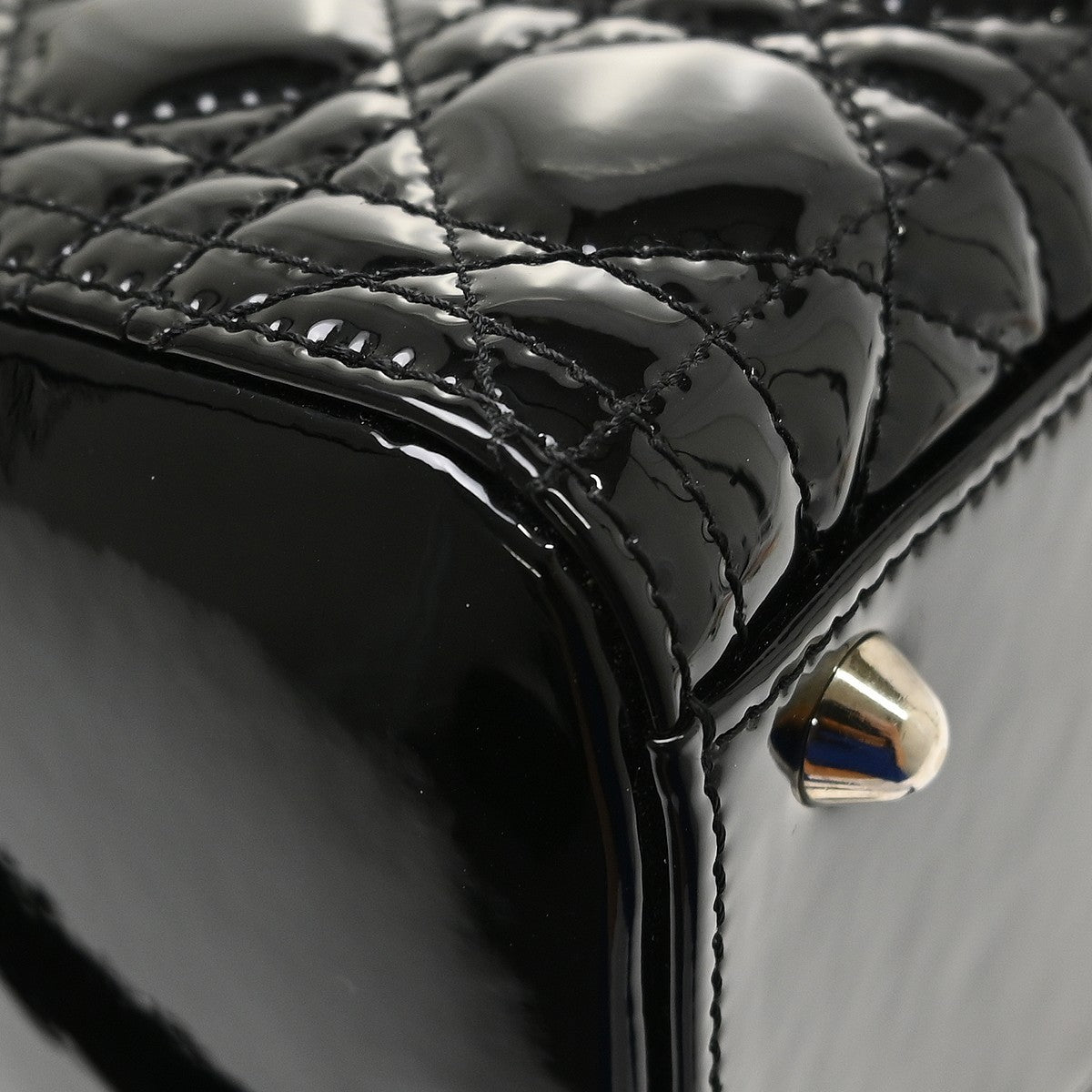 Christian Dior Lady Dior Patent Black Patent_Leather Handbag (Pre-Owned)