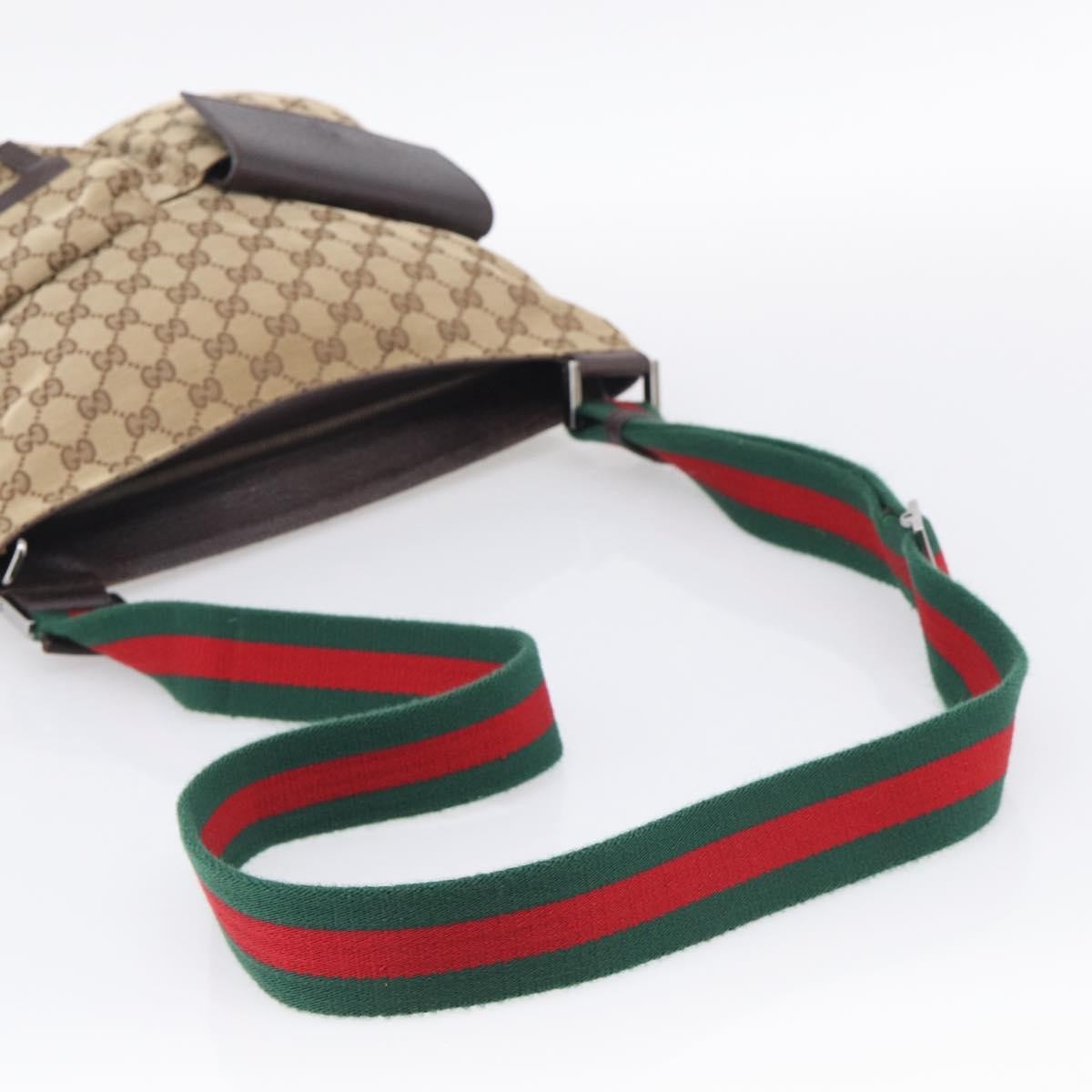 Gucci Double Pocket Web Messenger Gg Canvas Beige Canvas Crossbody Bag Bag (Pre-Owned)