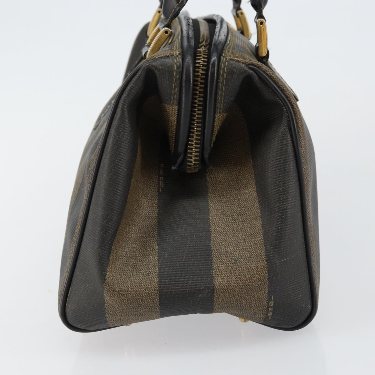 Fendi Vintage Pequin Boston Coated Canvas Black Canvas Bag (Pre-Owned)