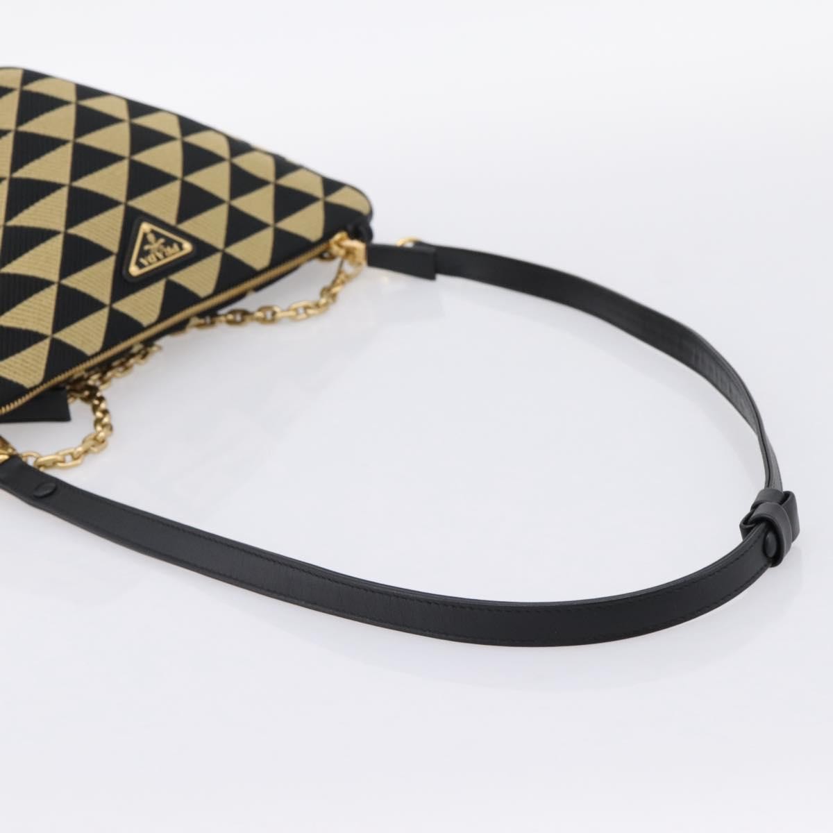 Prada Symbole Triangle Jacquard Beige Canvas Handbag (Pre-Owned)