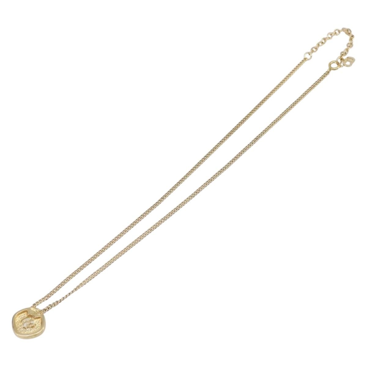 Christian Dior Cd Cube Charms Pendant Metal With Crystals Gold Metal Necklace Jewelry (Pre-Owned)