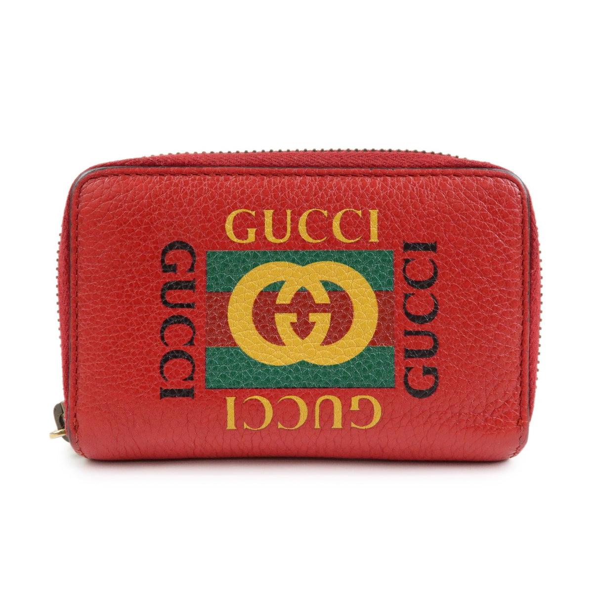 Gucci Logo Zip Card Case Printed Leather Red Leather Wallets Accessory (Pre-Owned)