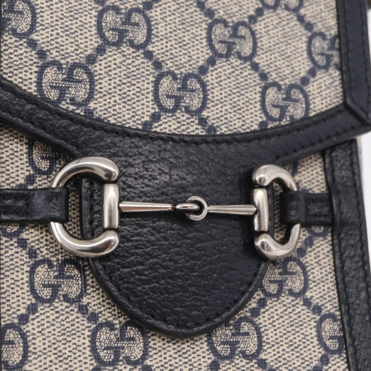 Gucci Horsebit 1955 Gg Coated Canvas With Leather Navy Canvas Crossbody Bag Bag (Pre-Owned)