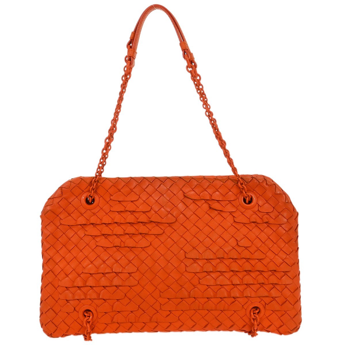 Bottega Veneta Intrecciato Shoulder Leather Orange Leather Shoulder Bag Bag (Pre-Owned)
