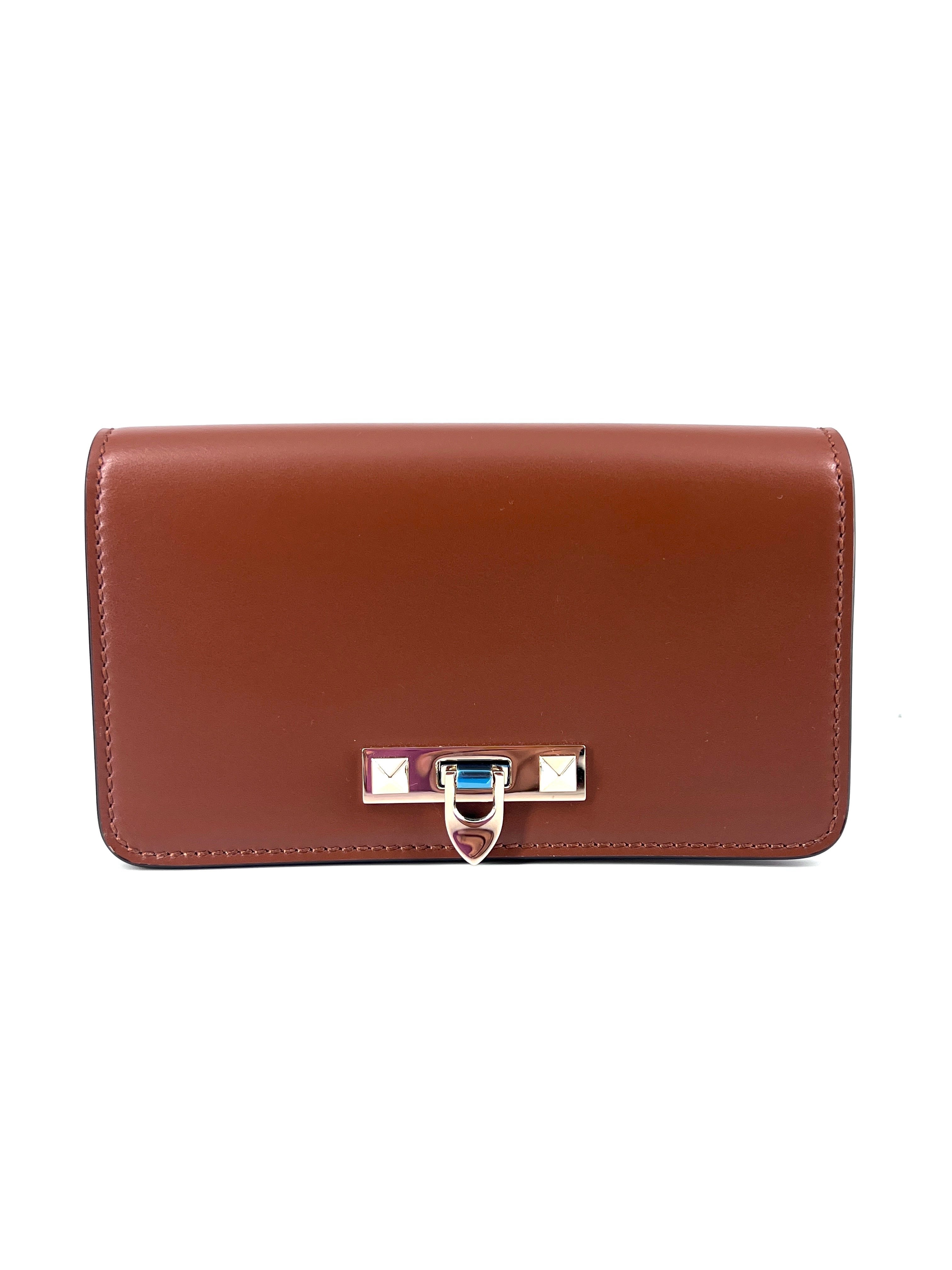 Valentino Garavani Rockstud Flip Lock Flap Bag Leather Brown Leather Bag (Pre-Owned)