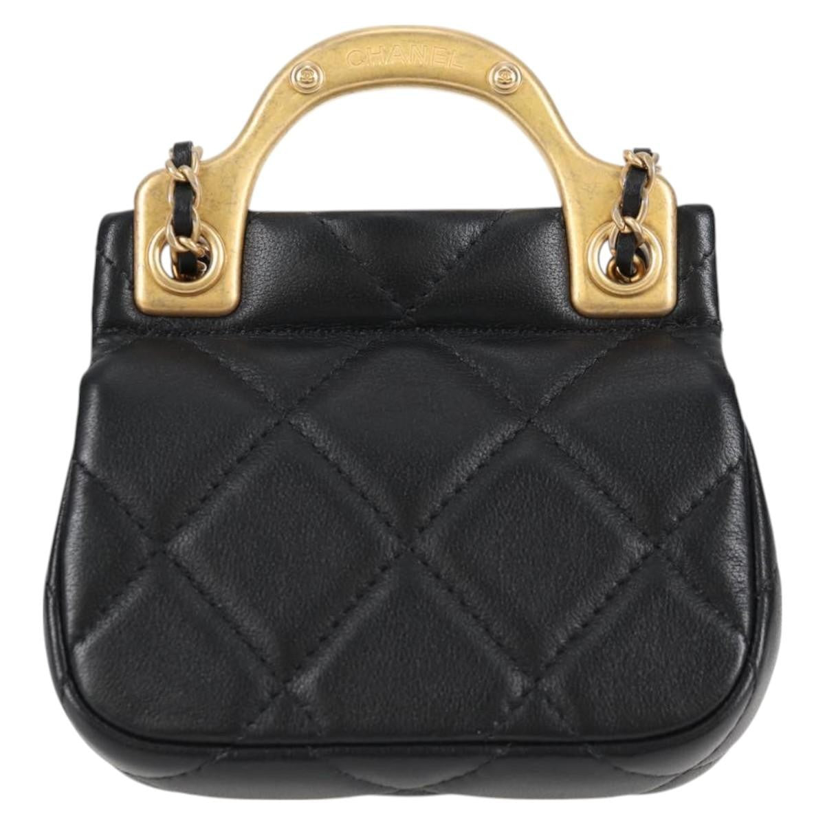 Chanel Lady Handle Flap Card Holder On Chain Quilted Calfskin Black Leather Bag (Pre-Owned)