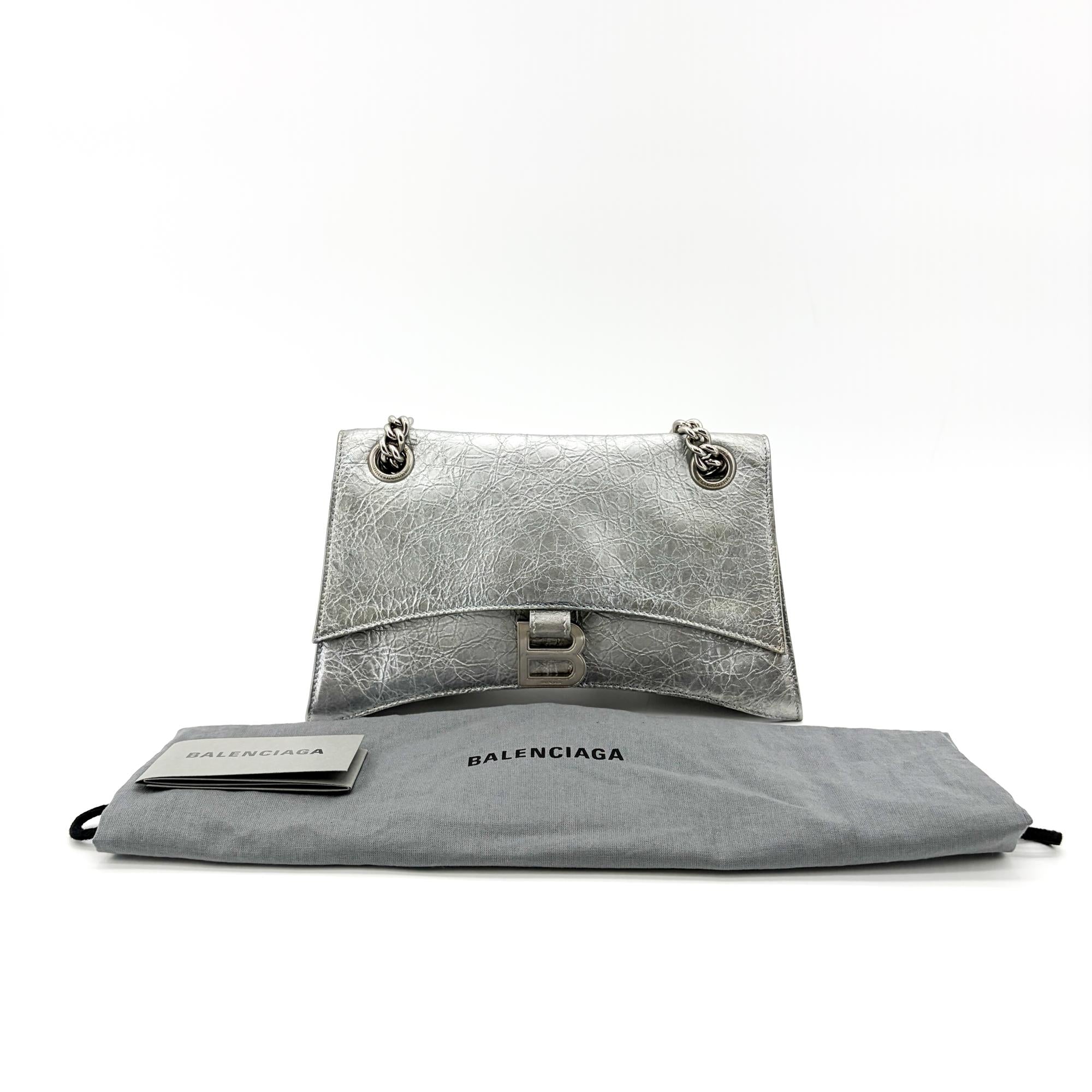Balenciaga Crush Charm Chain Flap Leather Silver Leather Handbag (Pre-Owned)