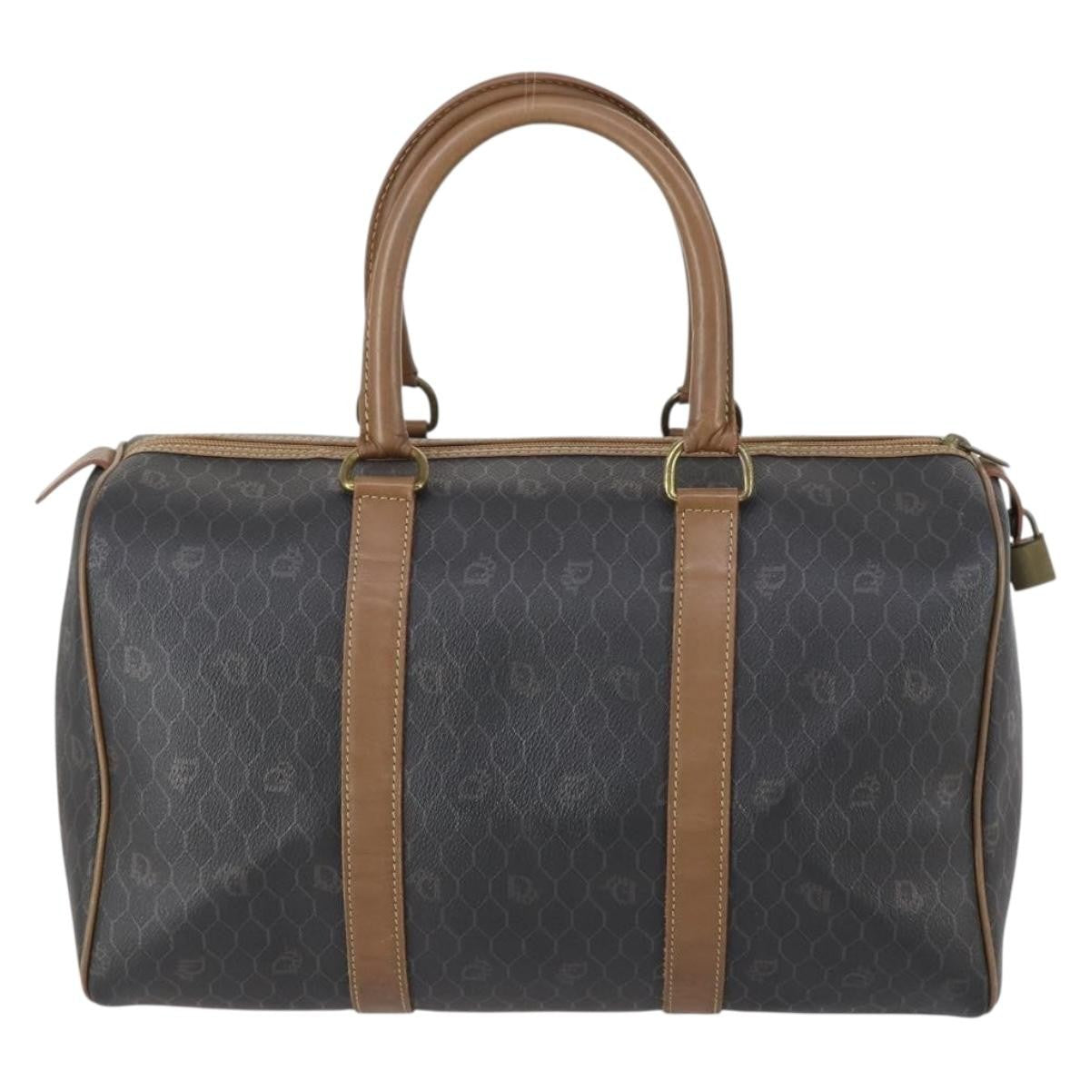 Christian Dior Vintage Honeycomb Boston Canvas And Leather Black Canvas Travel Bag Bag (Pre-Owned)