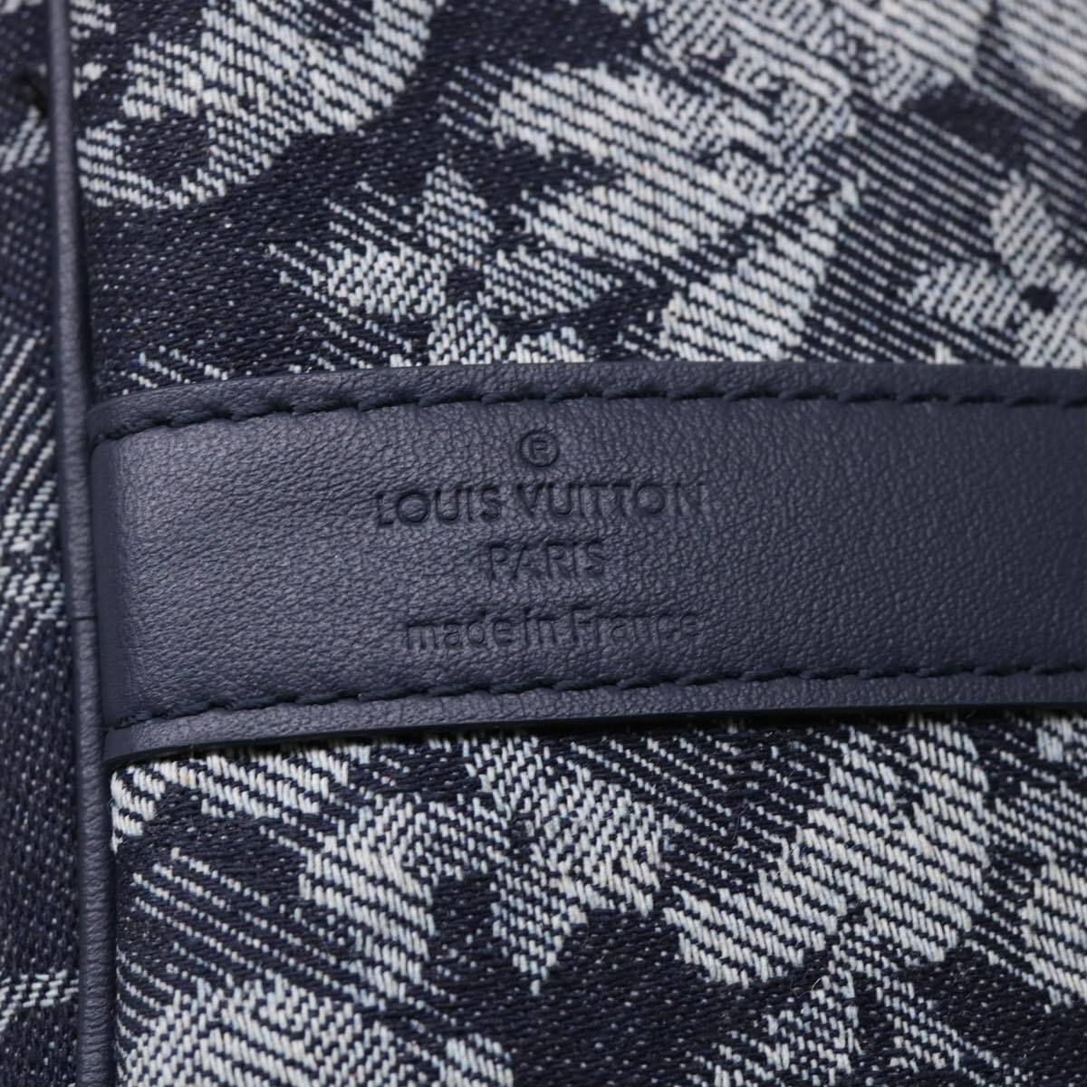 Louis Vuitton Keepall Bandouliere Monogram Tapestry Canvas Navy Canvas Bag (Pre-Owned)